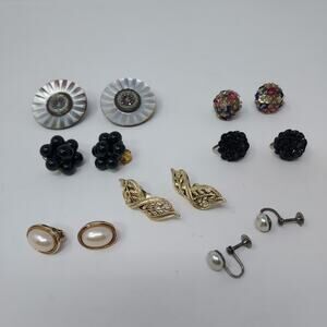 Vintage Earring Lot 7 Pairs Clip Screw Incl Signed Avon Sequin Bead Cluster